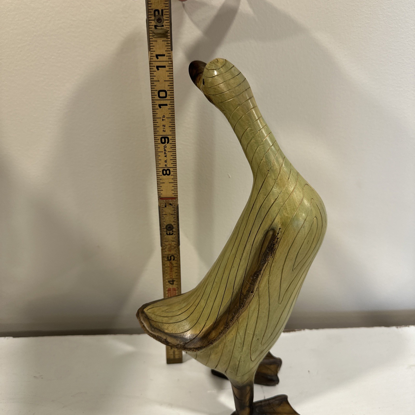 Tii Collection 11.5” Duck Folk Art Wood Resin Hand Painted & Carved Green Wash