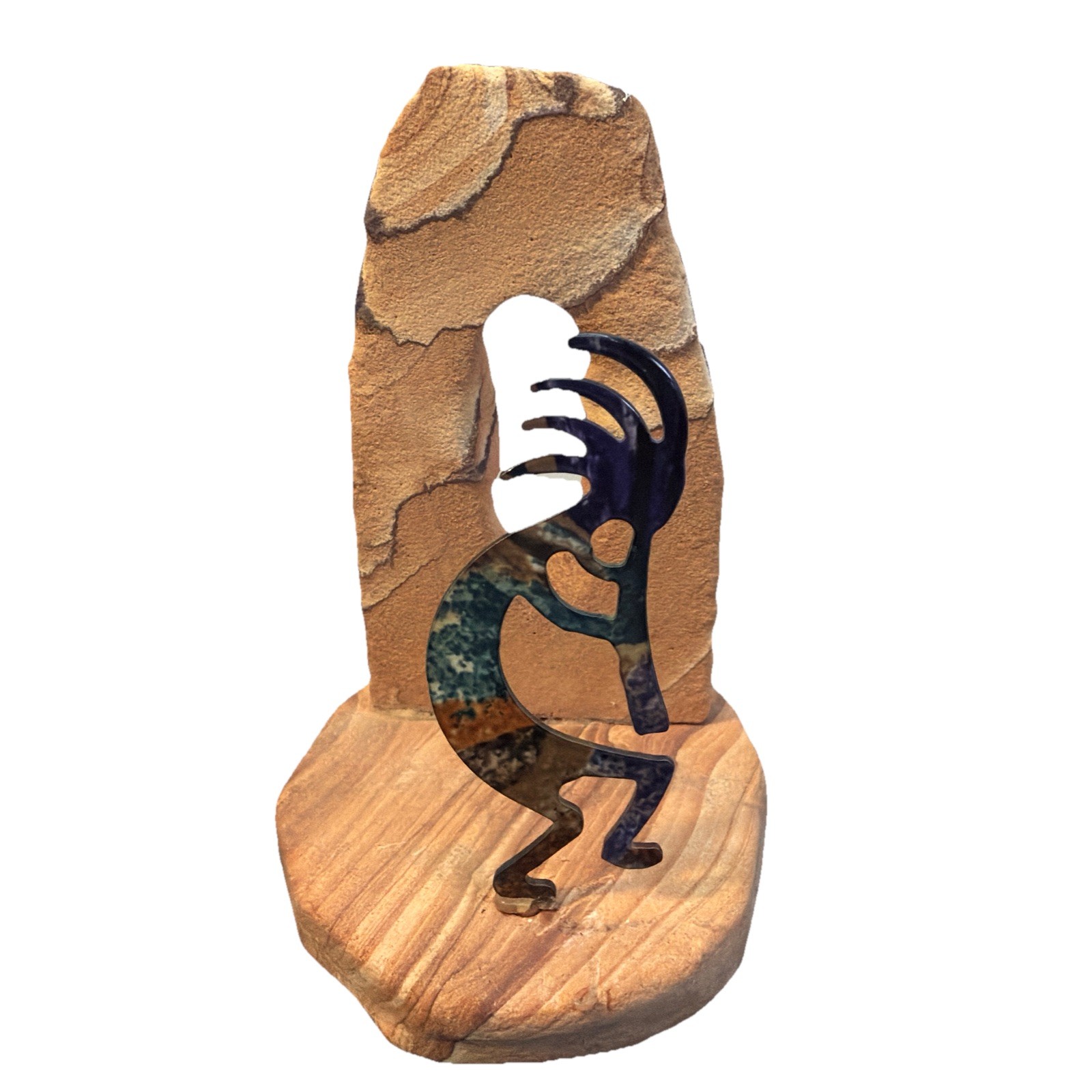 LazArt Kokopelli Metal Sandstone 4” Figurine Patina Finish Southwestern Art