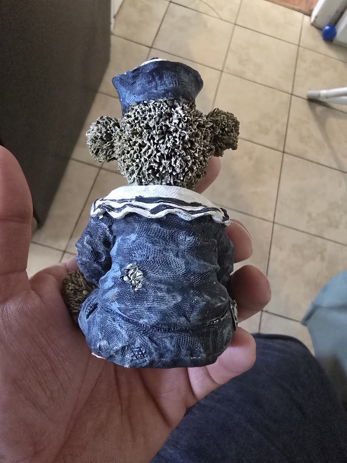 Nautical Theme Sailor Bear Figurine, Navy Uniform Spyglass Monocular Paperweight