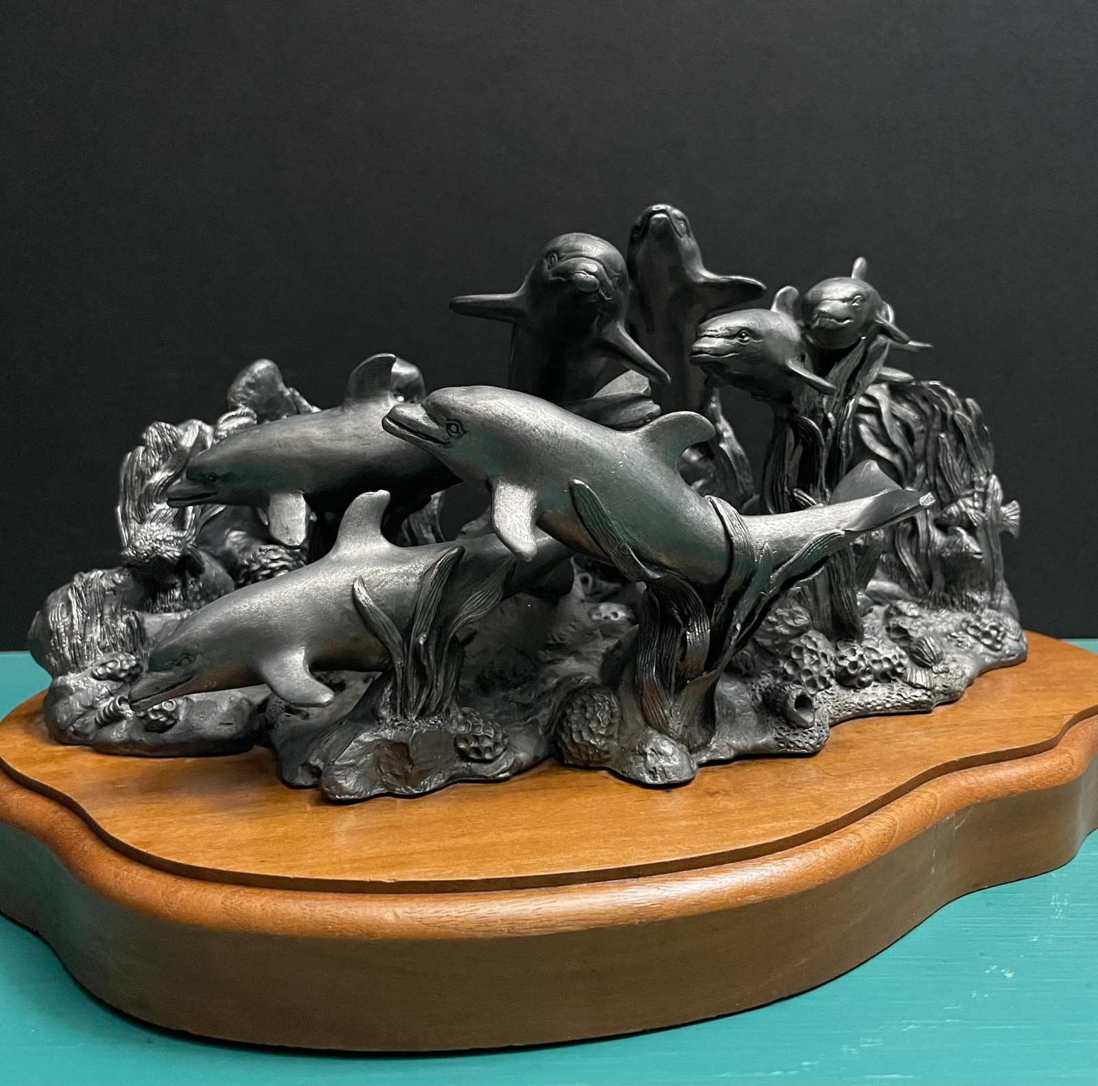 Michael Ricker Pewter Dolphin Pod Nautical Sea Life Corral Reef Ocean Art Statue