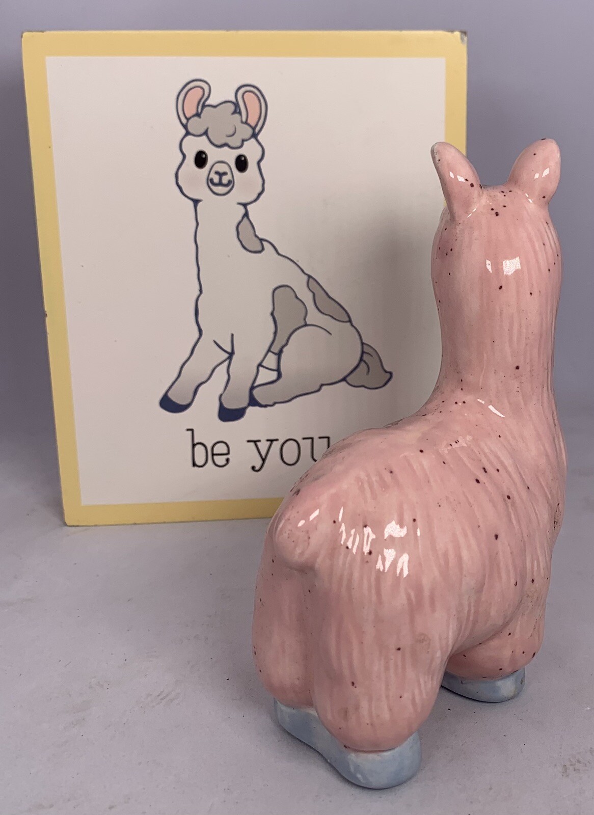Llama Ceramic Figurine Pink 5 Inches Tall & Llama Plaque 6×6