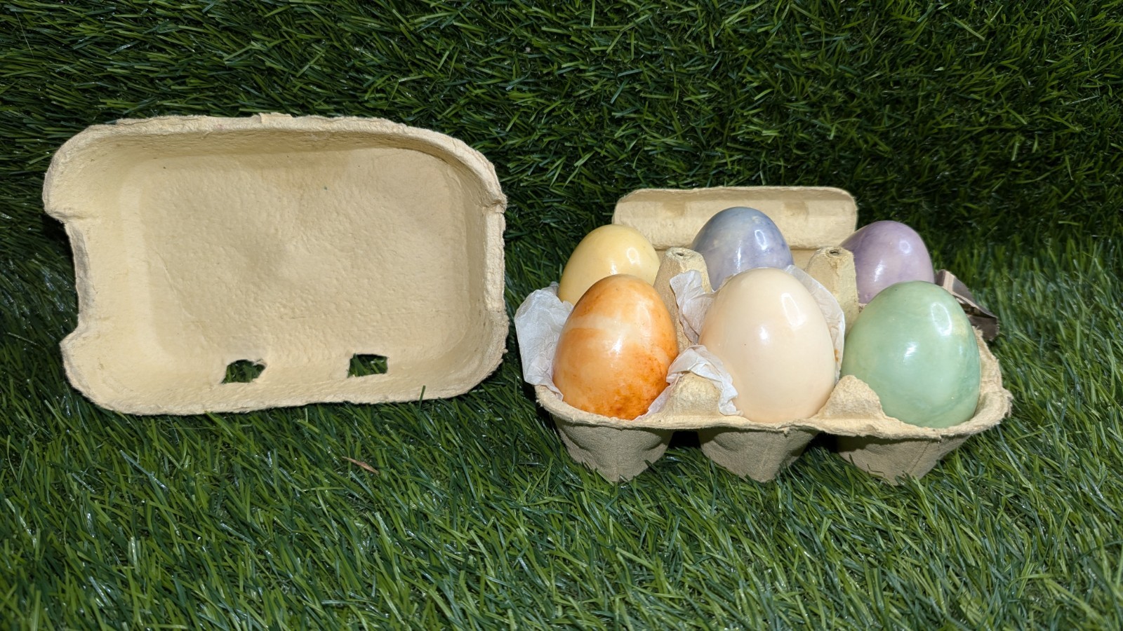 Vintage genuine Alabaster Marble Easter Eggs (Set Of 6) Hand Carved in Italy