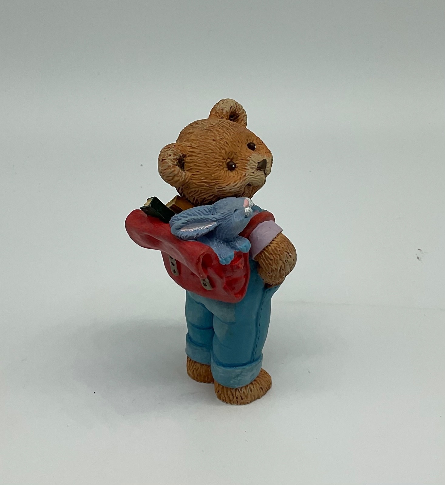 Teddy Bear Tales backpack bunny figurine 4″ overalls figure