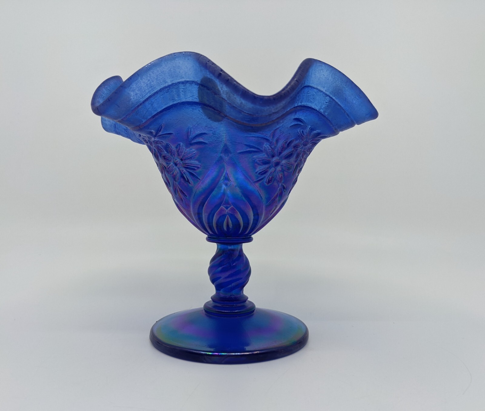 2003 Fenton Museum Collection Cobalt Blue Stretch Glass Pedestal Compote