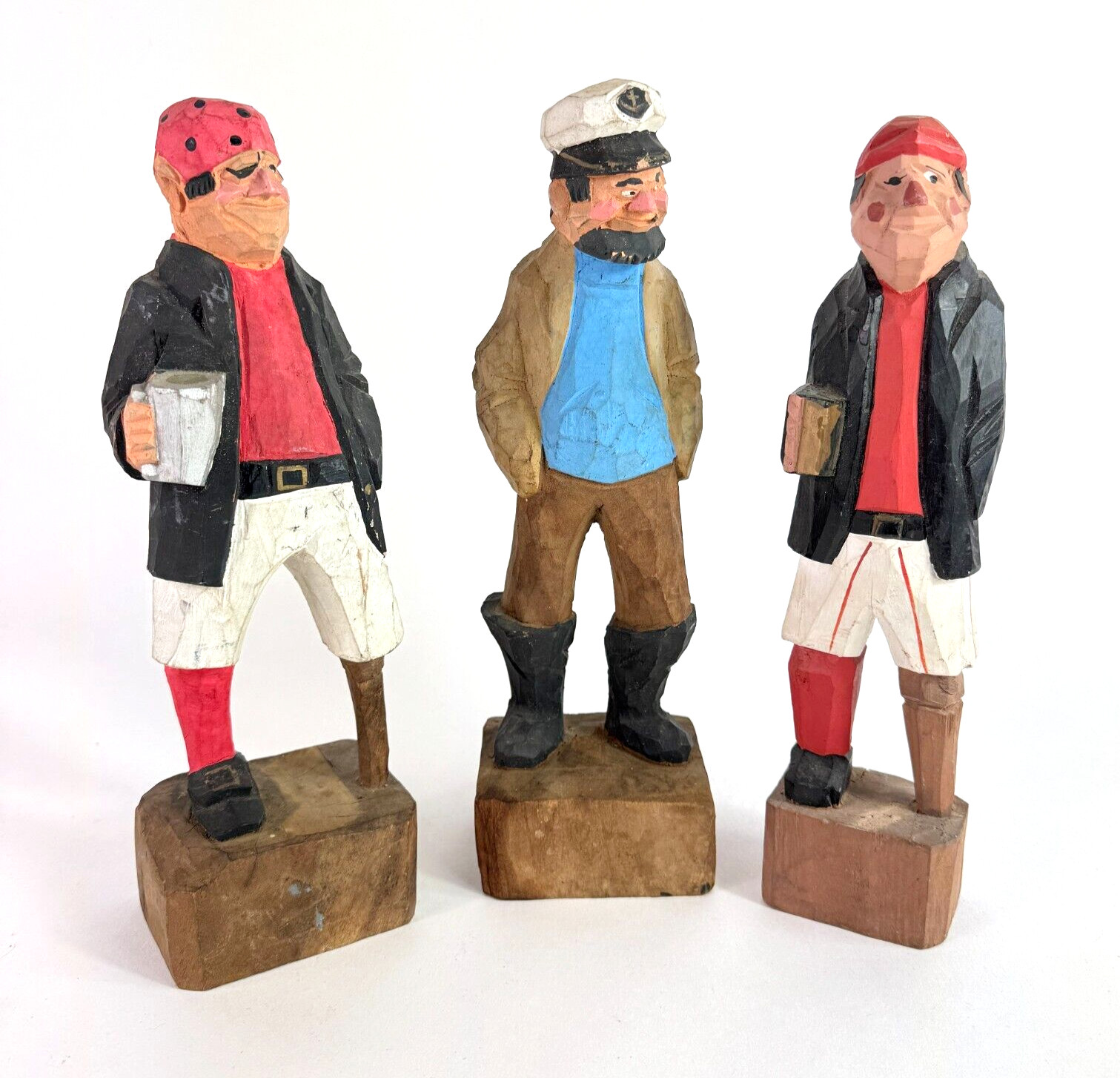 Vintage Hand Carved Wooden Leg Sailor Fisherman Captain Pirate Nautical Figures