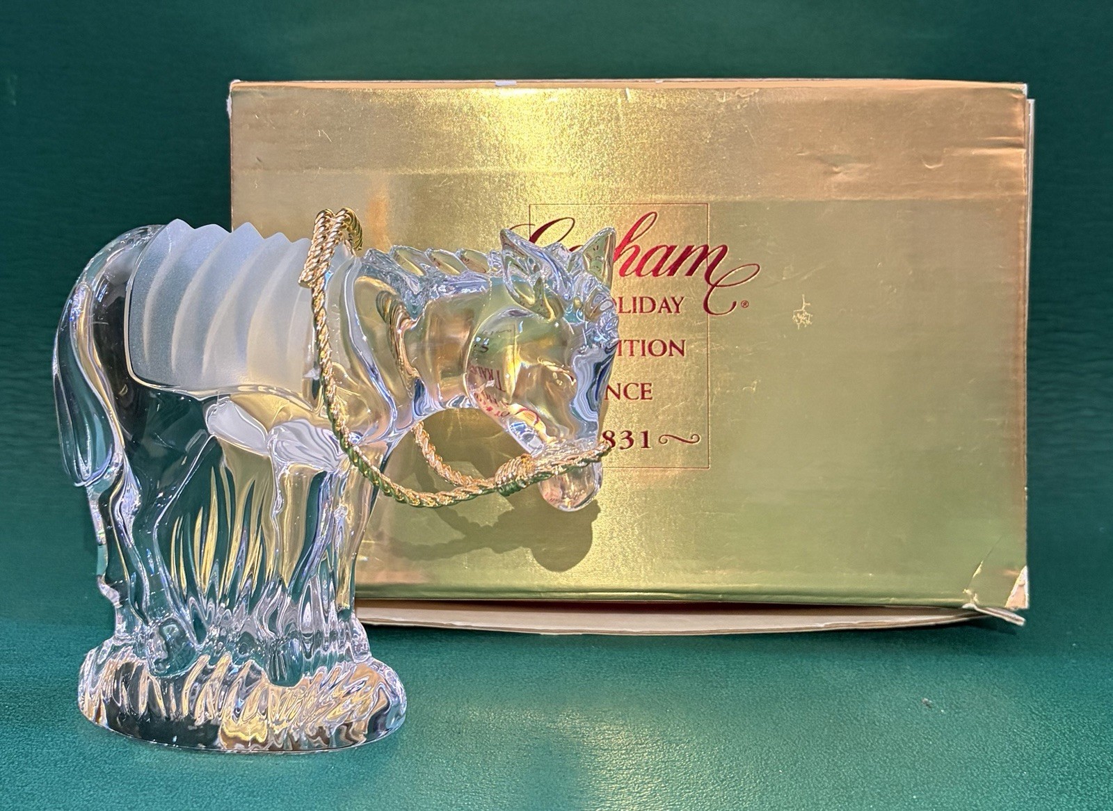 Gorham Shiny Gold Nativity Donkey Mule Crystal Sculpture Figurine with Box
