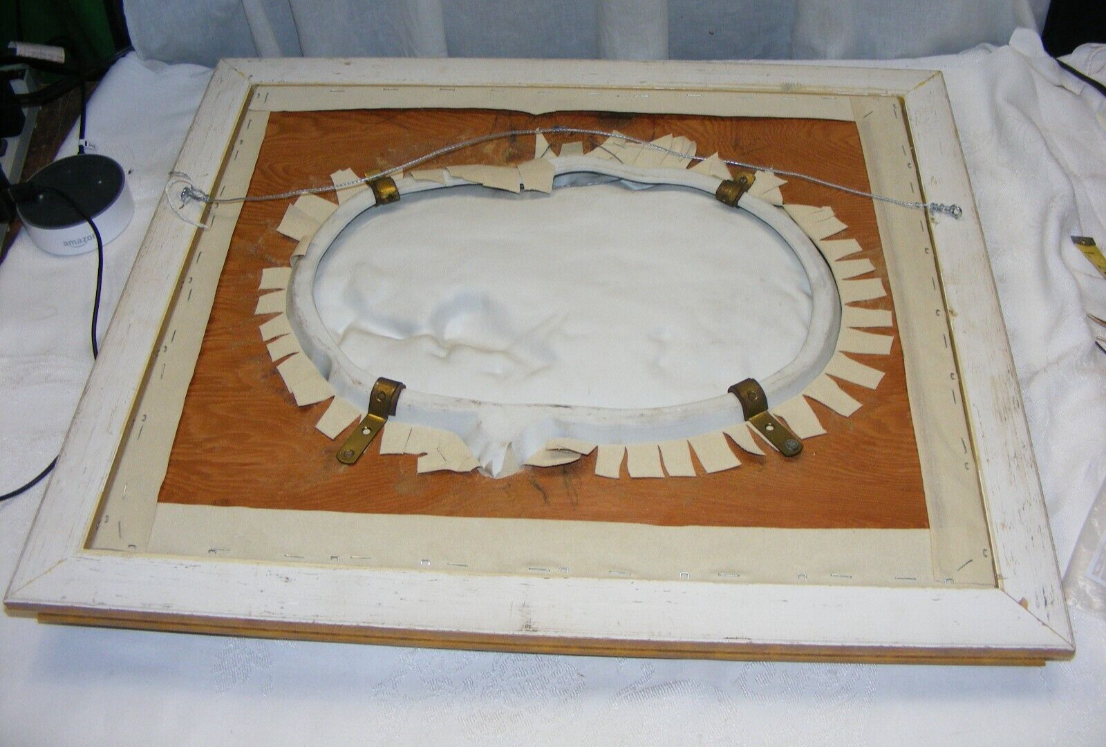 Vintage Porcelain Victorian Couple Wall Art Landscape Scene Playing Sheep Framed