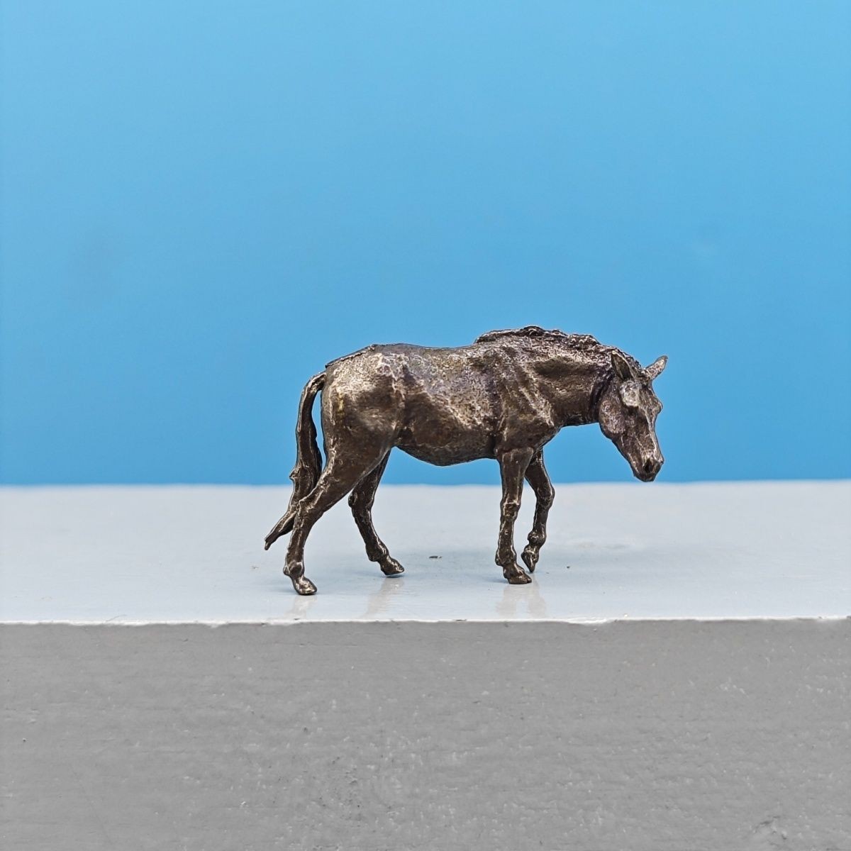 Black Brass Zodiac Horse Crossing River Miniature Animal Desktop Decor Model
