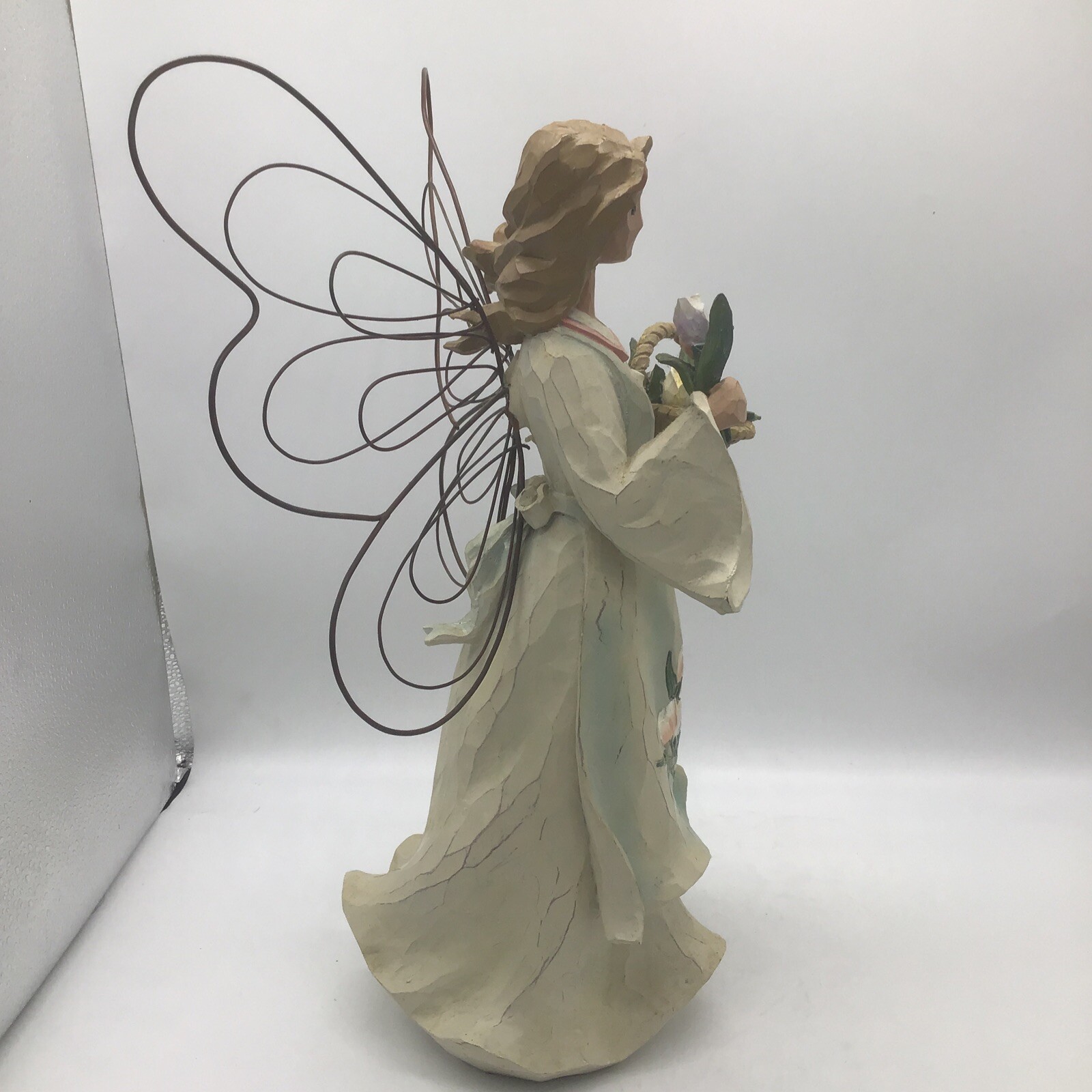 Vintage 2002 Angel Accents 16” Angel W/Tulips In Basket By Roman, Inc. 48137