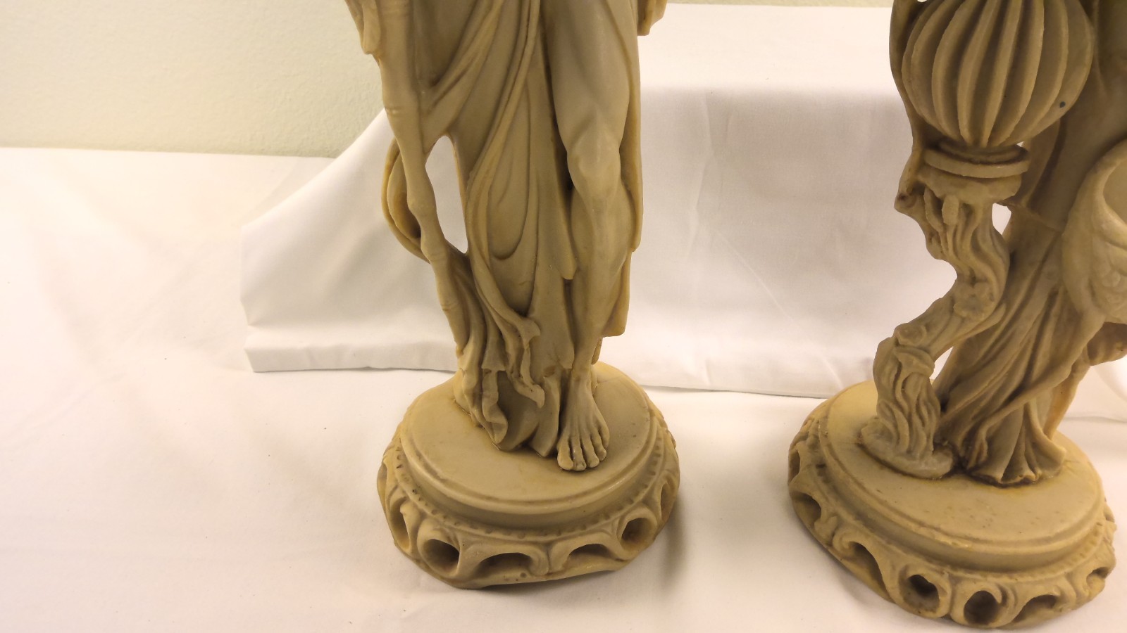 Vintage Asian Carved Resin Man & Woman with Birds Figural Statues 19.5 Inches