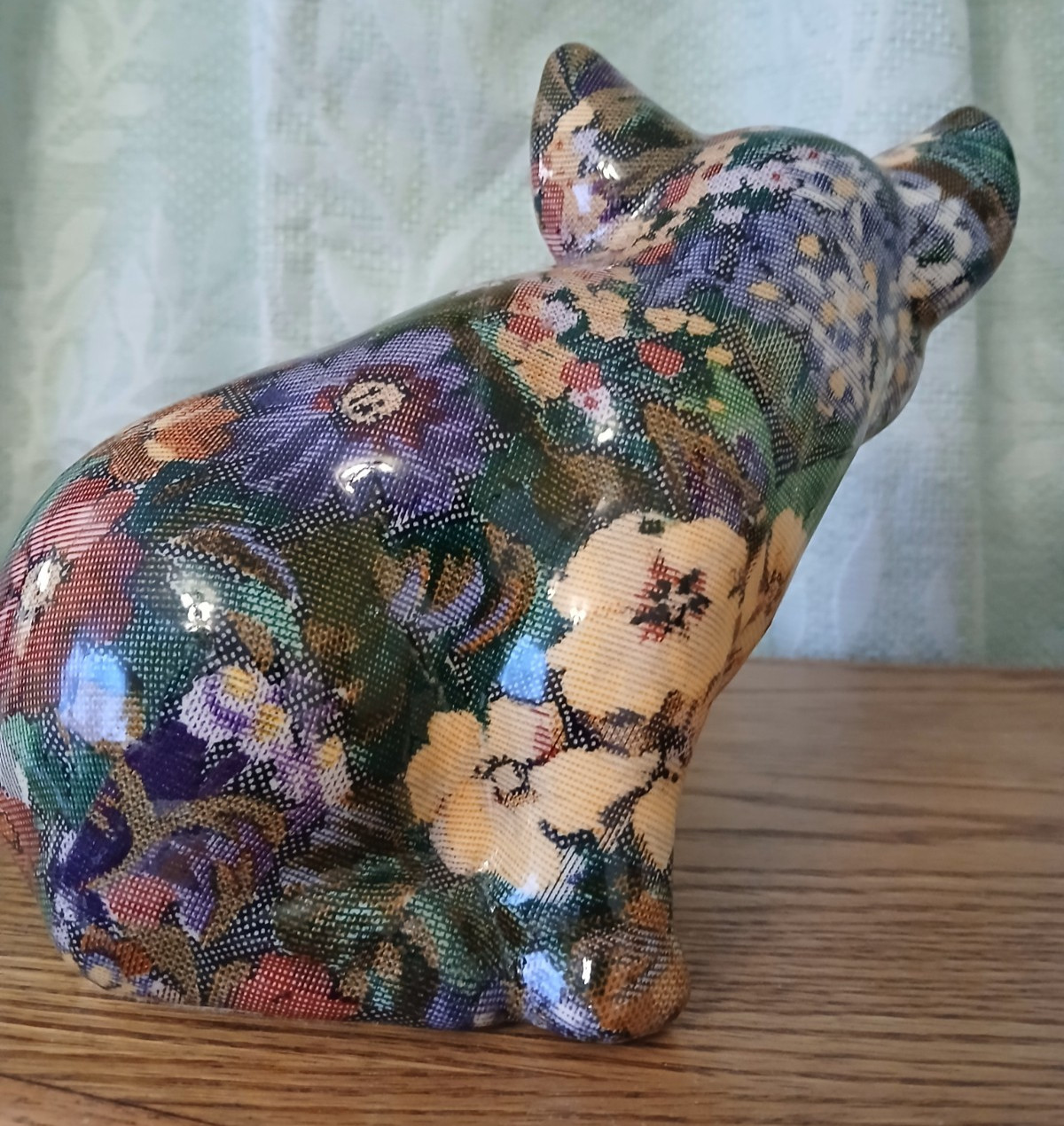 Vtg Decoupage Patchwork Porcelain Pig Figurine 6.5in x7.5in Unique Decor