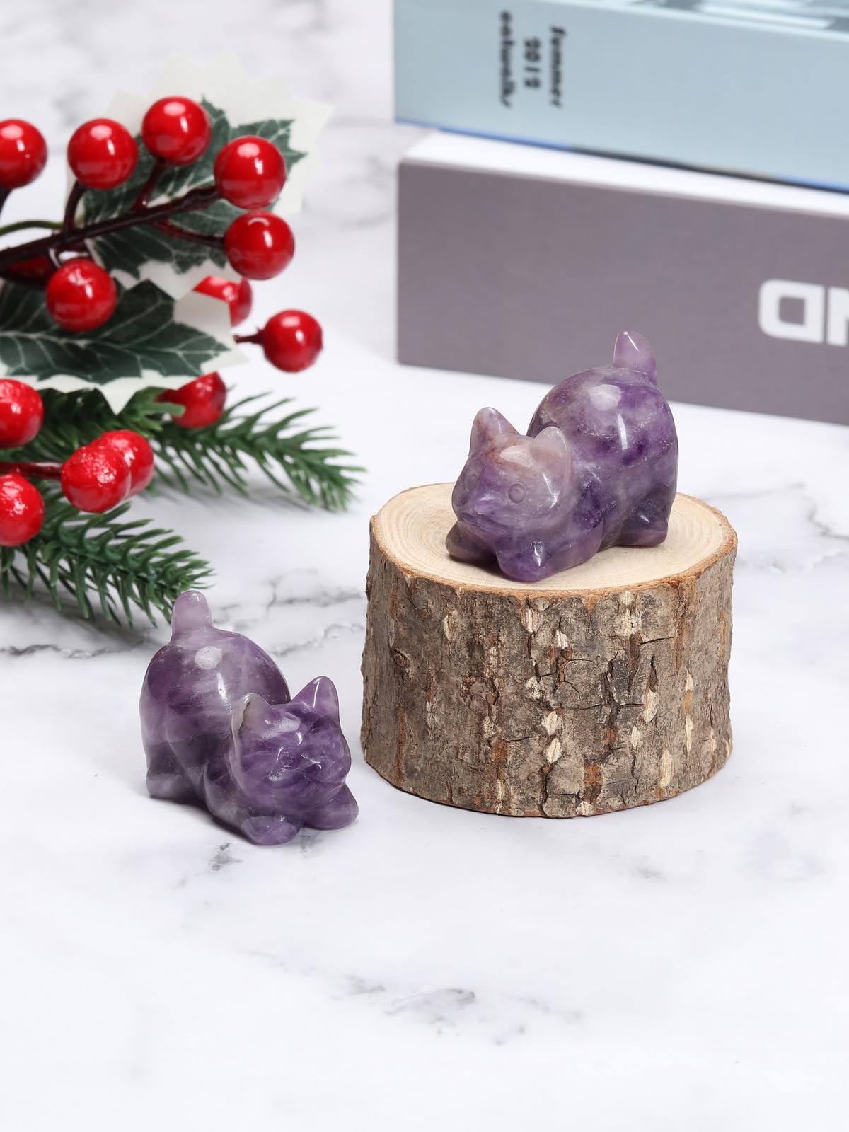 CrystalTears Amethyst Crystal Cat Figurine Carved Healing Crystals decorations#