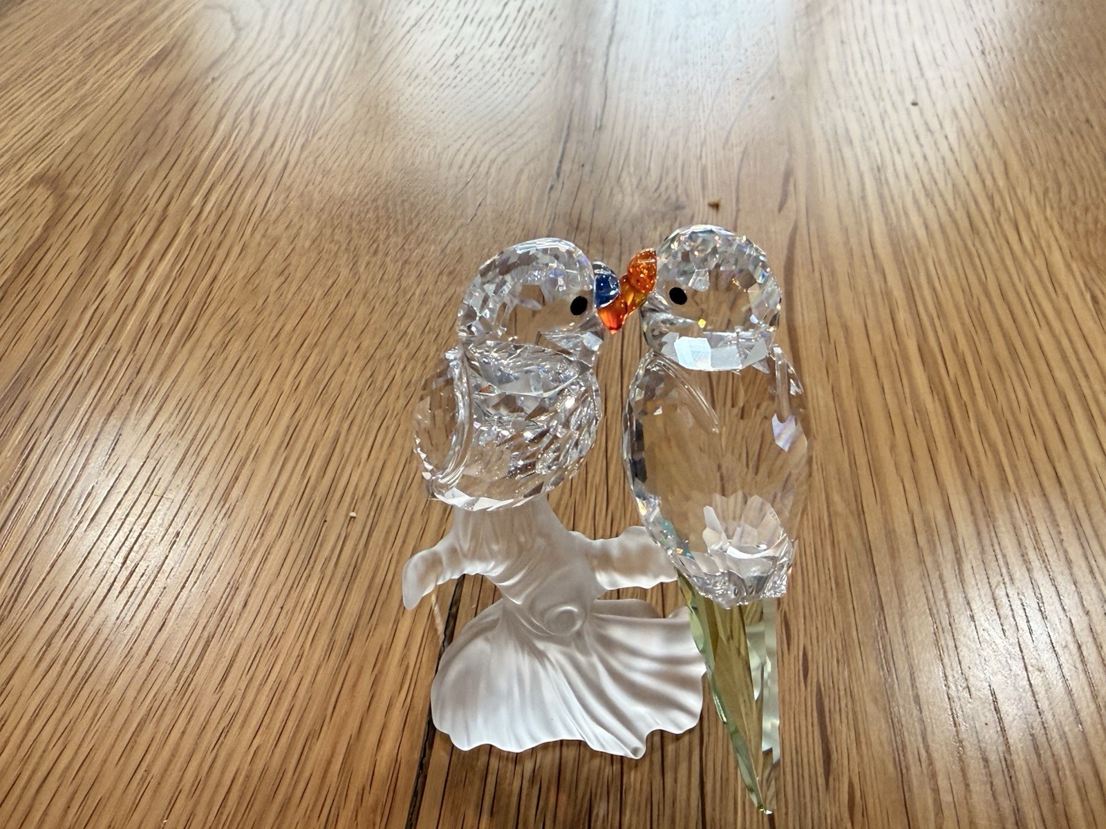 Swarovski Lovebirds / Budgies on Frosted Tree Stump Figurine