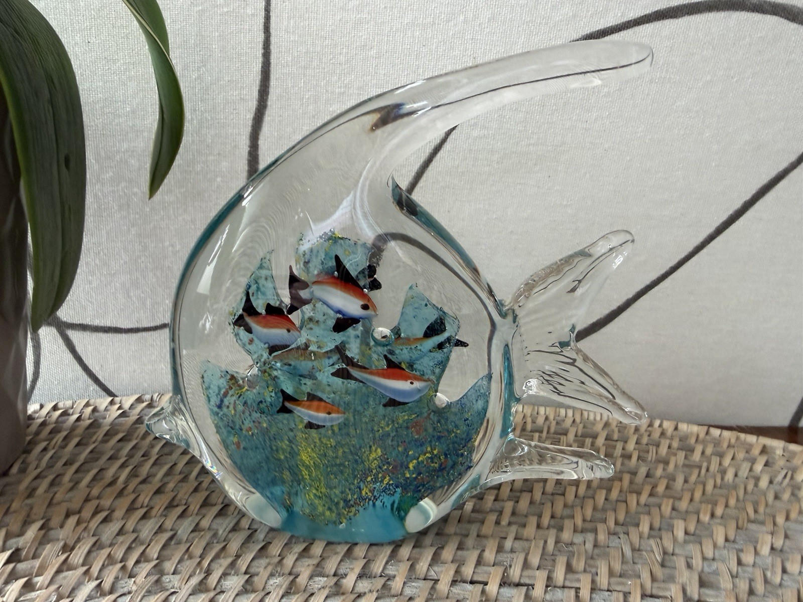 Murano Style Art Glass Angle Fish Aquarium Coral Fish Sculpture 6″