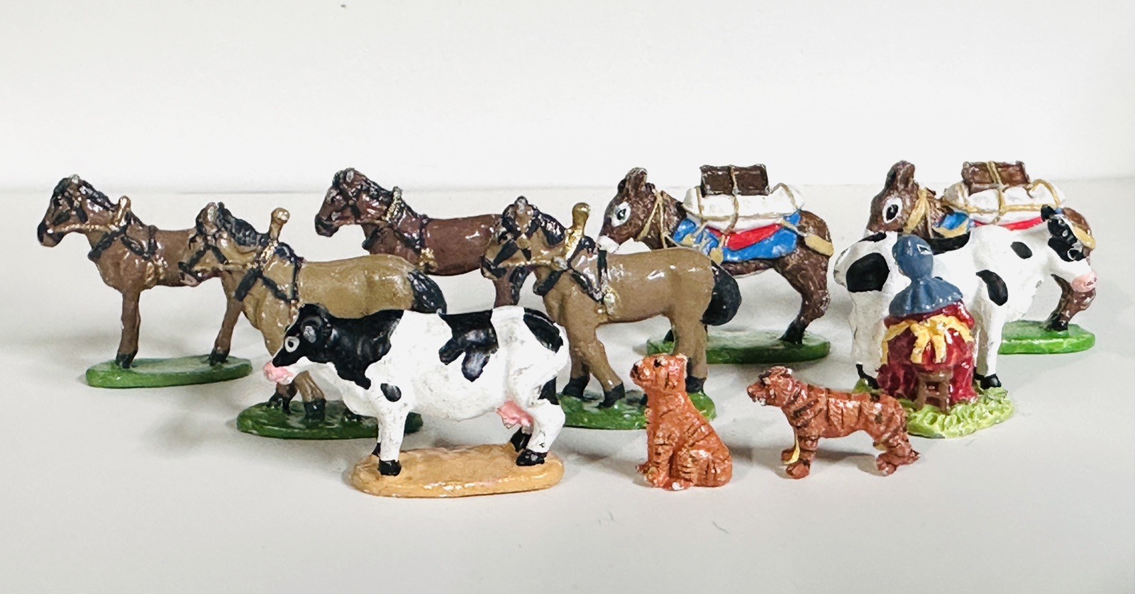 Tiny Vintage Metal China 99 IRS Farm animals Cow Horse Donkey FIGURES