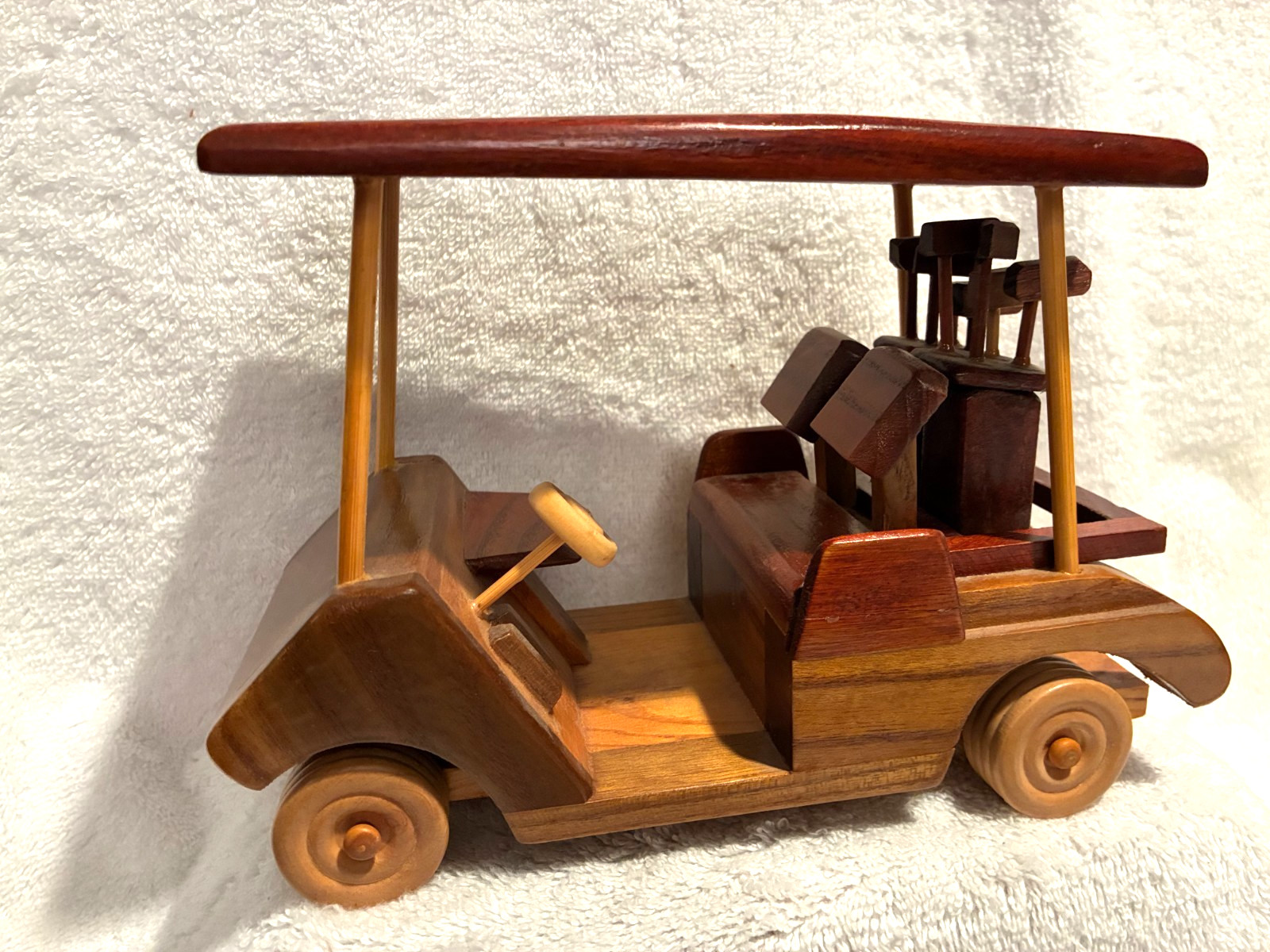 ARTMARK Hand Crafted Wood Golf Cart Figurine 1999 5 3/4″ T x 8″ x 3 1/2″
