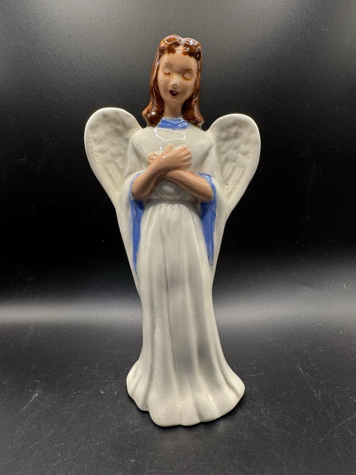 Vintage 1959 Ceramic Angel Figurine Mid Century Holiday Signed Helen White 8.5″