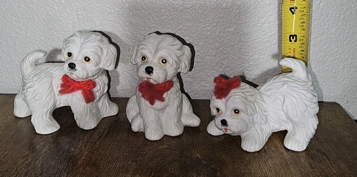Puppy Dog Figurines Maltese Westies Vintage Homco 1411 White Set Of 3 FUN CUTE