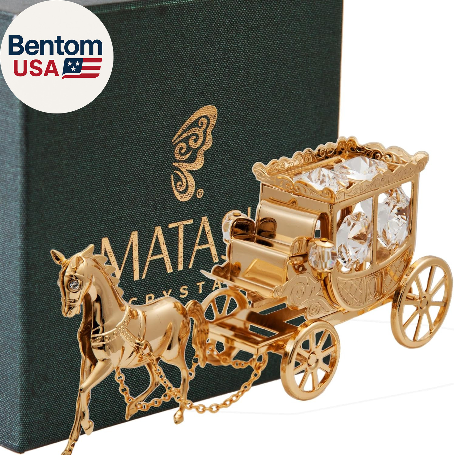 24K Gold Plated Horse Carriage Collectible – Crystal Figurine for Home Décor – T