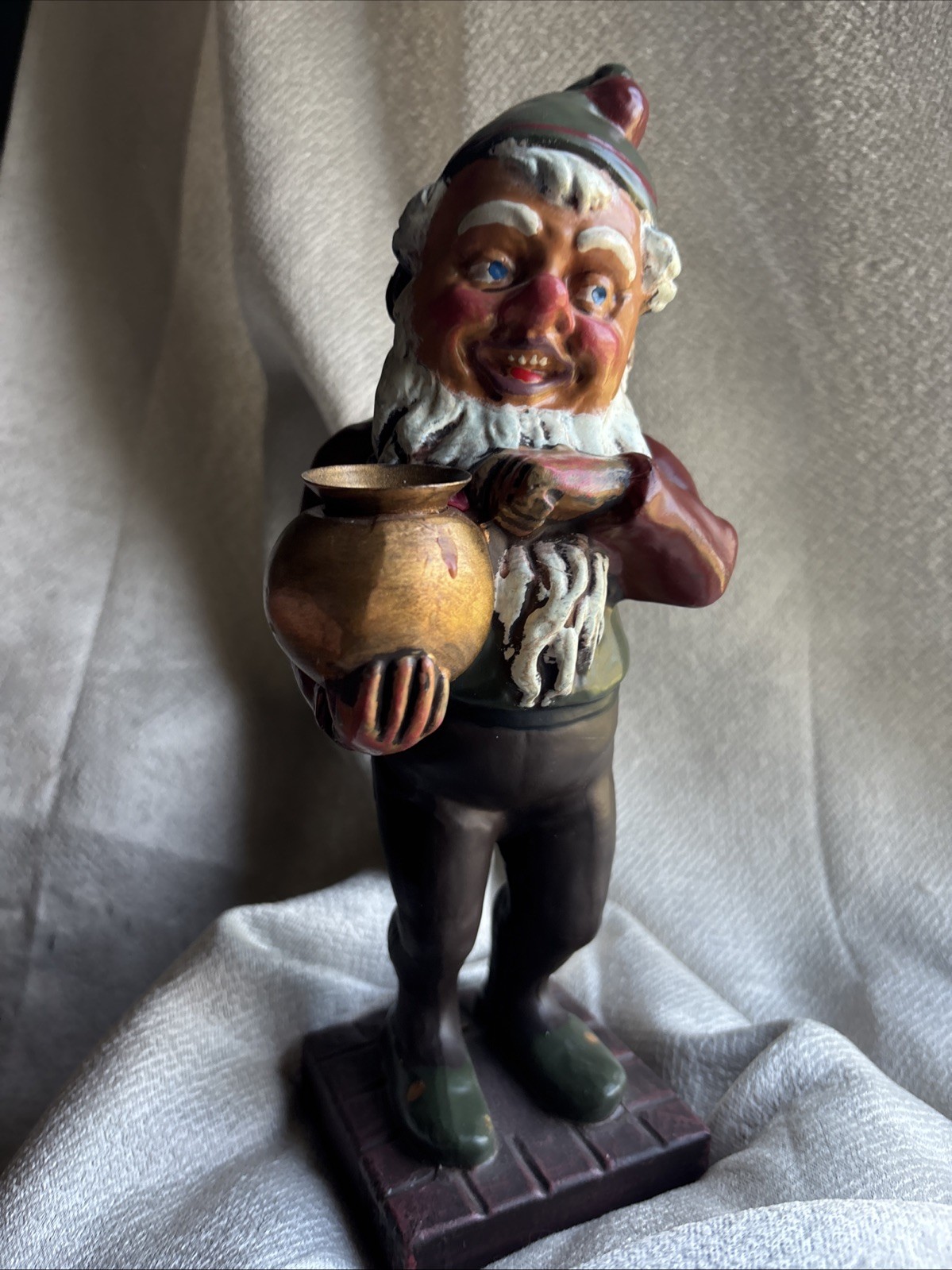 Vintage Leprechaun Figurine Holding Pot of Gold Petites Choses USA Folk Art Deco