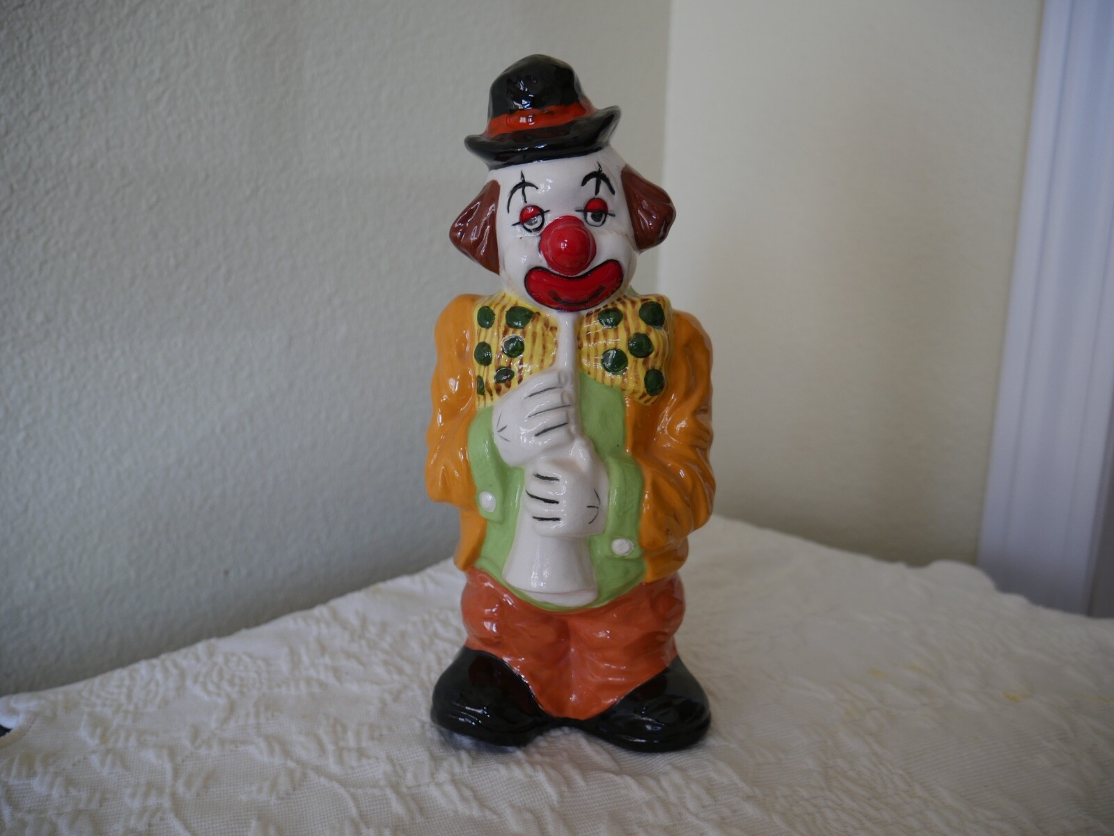 9” Large Hand Painted Musical Clown Figurine Bright Colors Unmarked