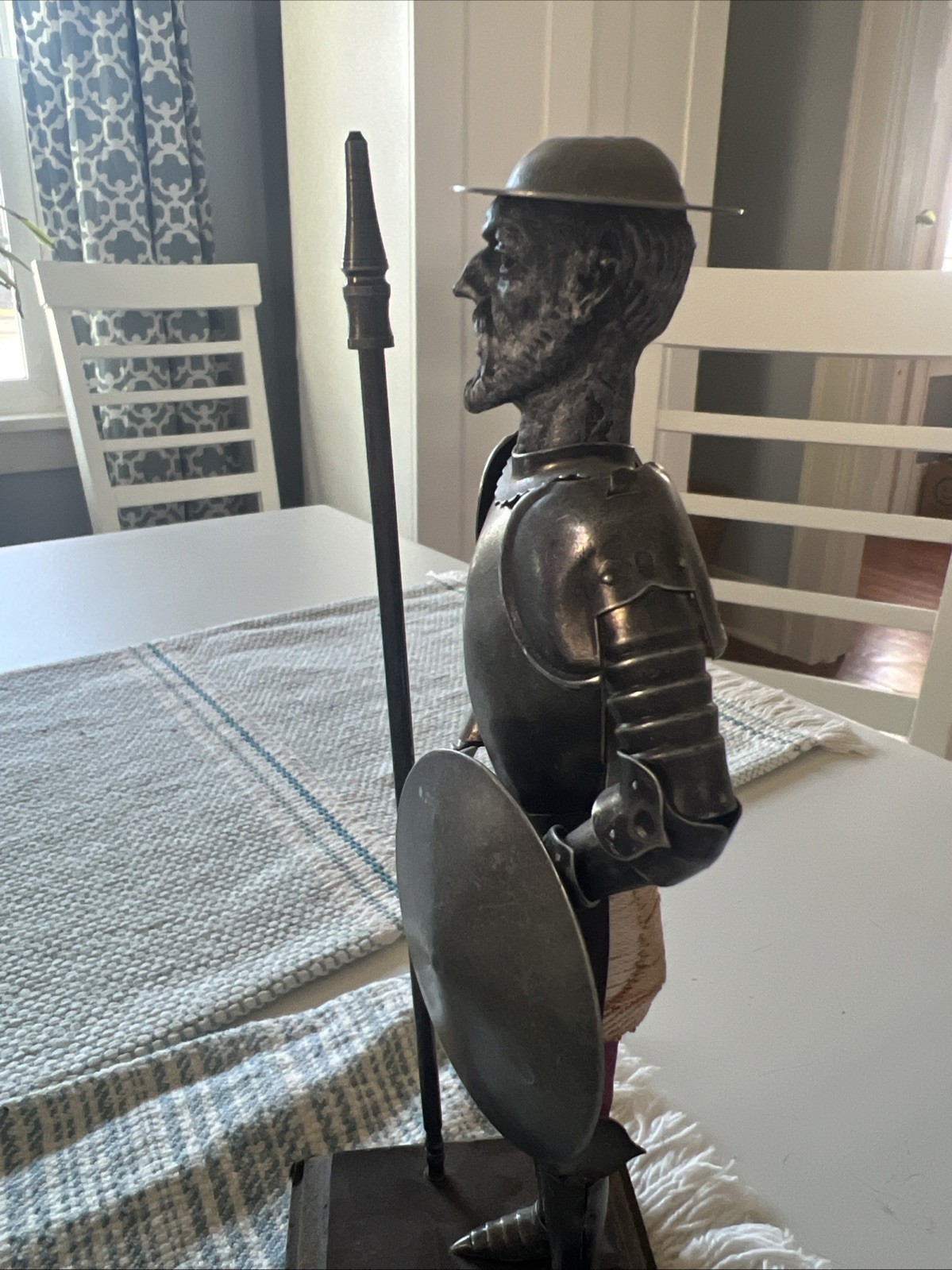 Vintage Medieval Knight In Authentic Armor On Wood Base 10”