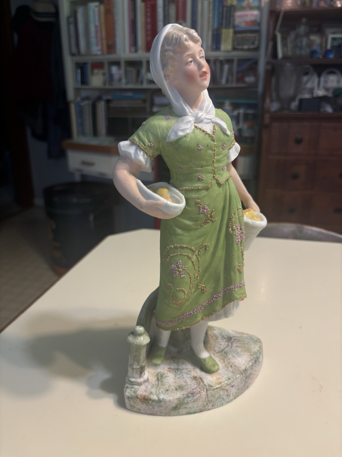 Gebruder Heubach Germany 11” Girl Baskets Apple RARE “37” Victorian