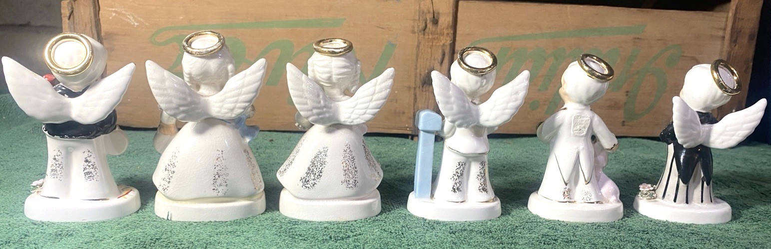 Lot of Napco Vtg Hand Painted Monthly Angel Figurines 2xJan, 2xFeb, 1xApr, 1xJun