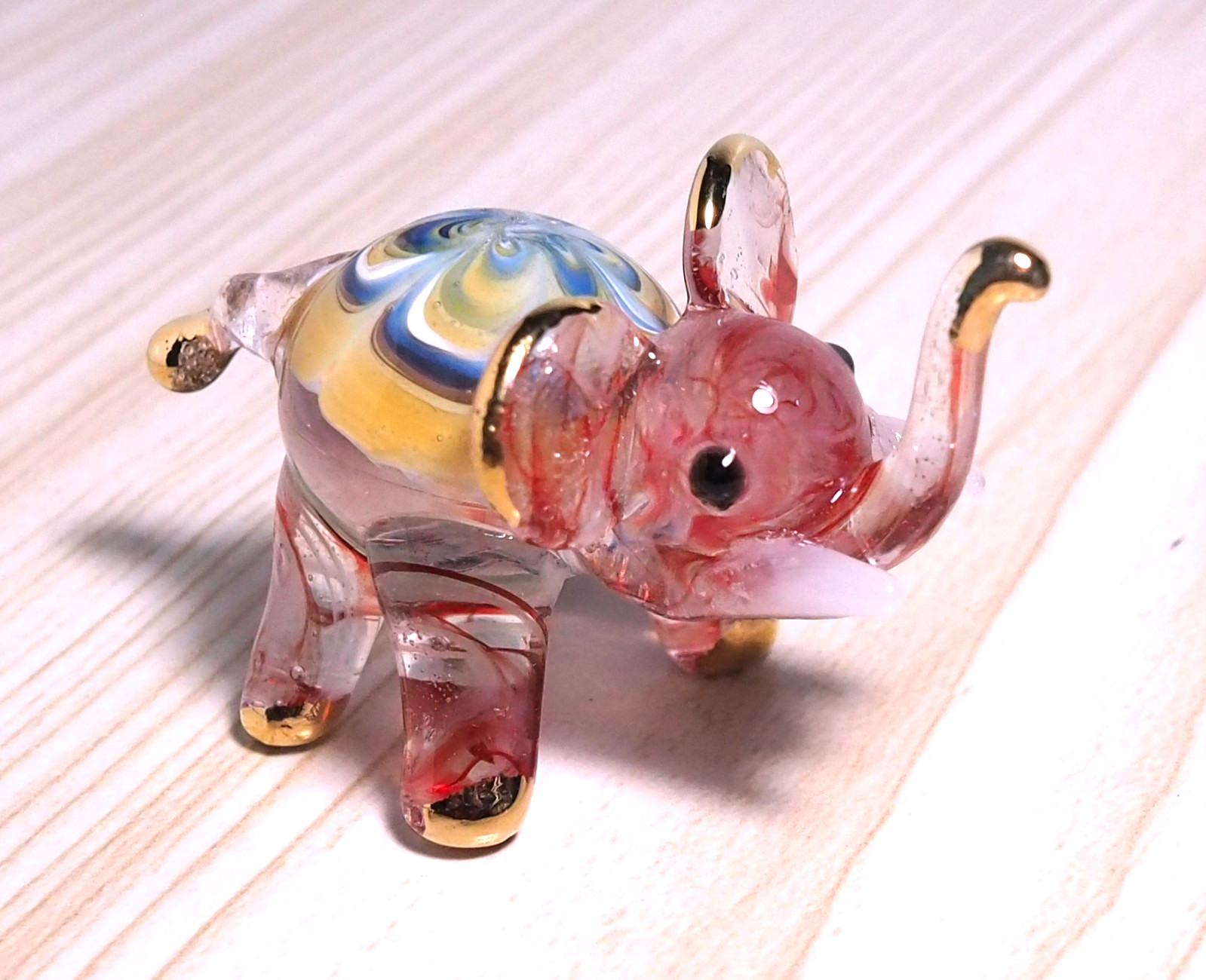 Pair of Elephant figurine hand blown Art Glass 2.25″ gold trim decor – GIFT