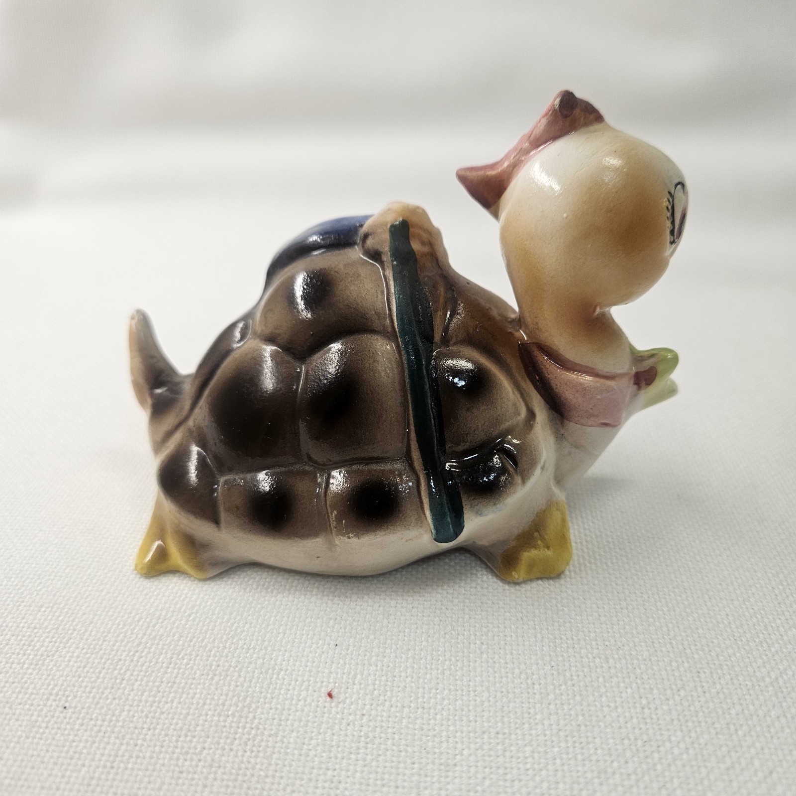 Vtg Anthropomorphic Ceramic Turtle Girl Figurine Backpack Made in Japan 3×4″