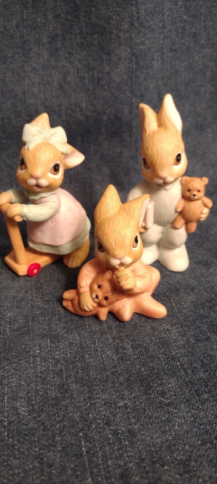 Vtg Homco Bunny Rabbit Figurine Set3 Pajamas Porcelain Baby Nursery Decor 1466