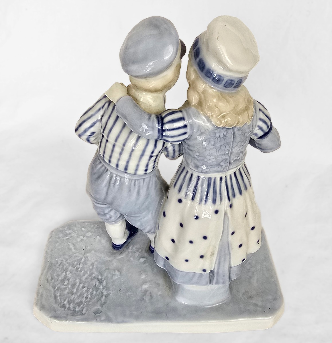 8″ Vintage Blue White Porcelain Dutch Boy Girl Figurine Delft Style, Europe