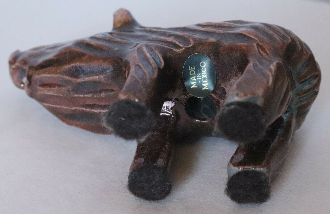 Miniature Ceramic Wild Boar Figurine Beautiful Brown Glazed Surface 2″H x 3″ L