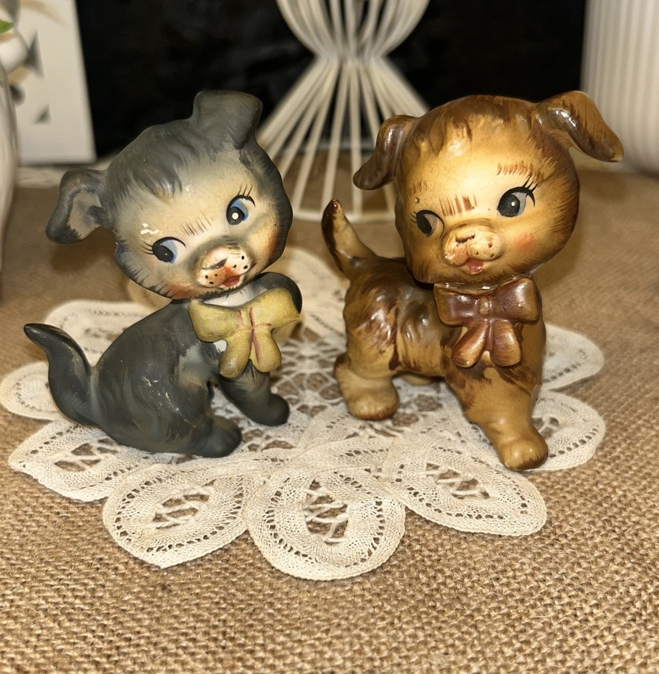 Vintage 1950s Anthropomorphic “Big Eye” Puppy Dog Figurines – Lefton Style Japan