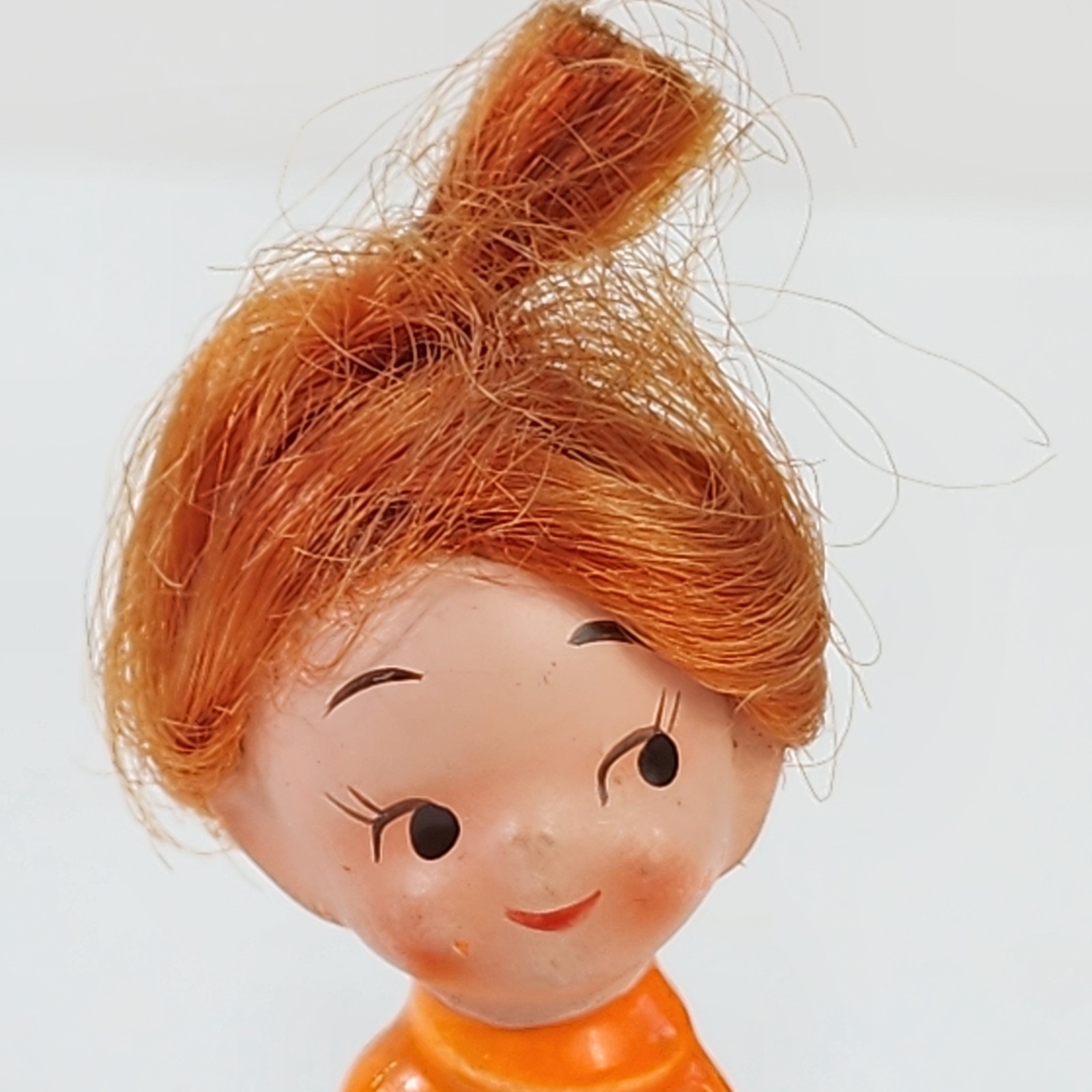 3 Vtg Ceramic Pixies Red Orange Hair Doll Elf Japan National Potteries Co.