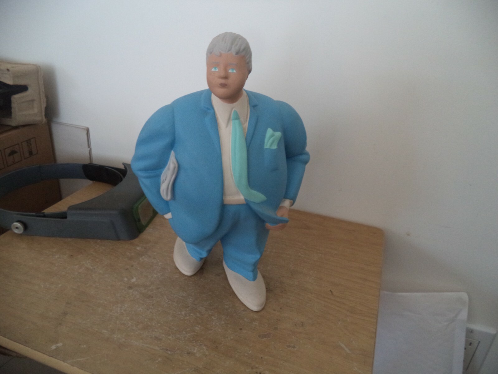 Large Statue THIN LIGHT PORCELIAN sculpture BLUE MAN LE MONDE PAPER 10 1/2″ TALL