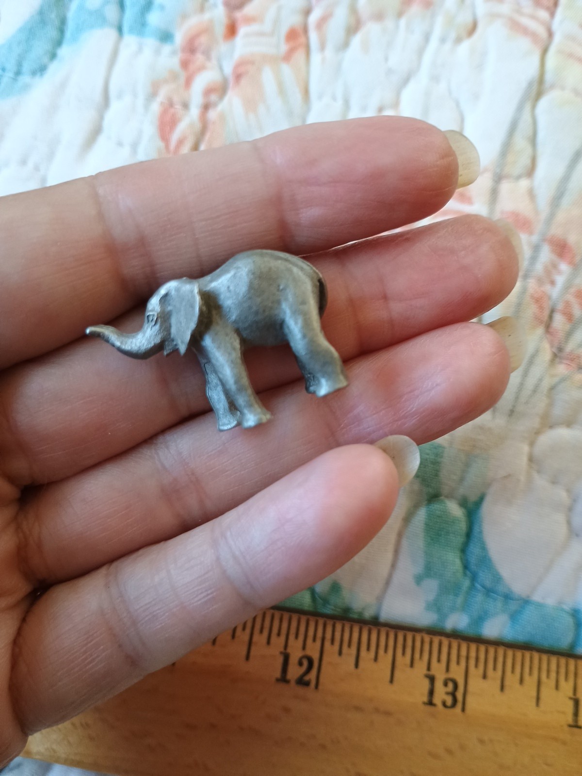 Vintage Pewter Animal Figurine Elephant Trunk Up