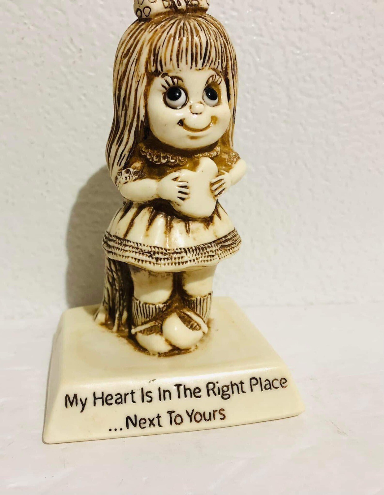 Vintage 1975 Russ Berrie Girl With Heart Figure My Heart Is In The Right Place