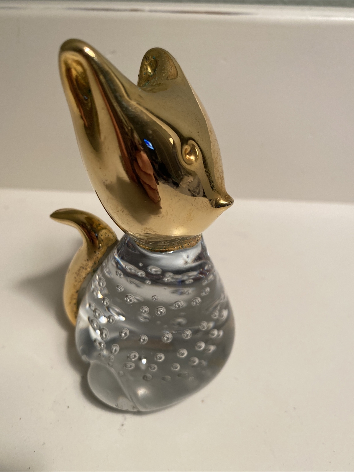 CRYSTAL CAT CONTROLLED BUBBLE 24Kt GOLD DIPPED HEAD TAIL NICE Approx 4”