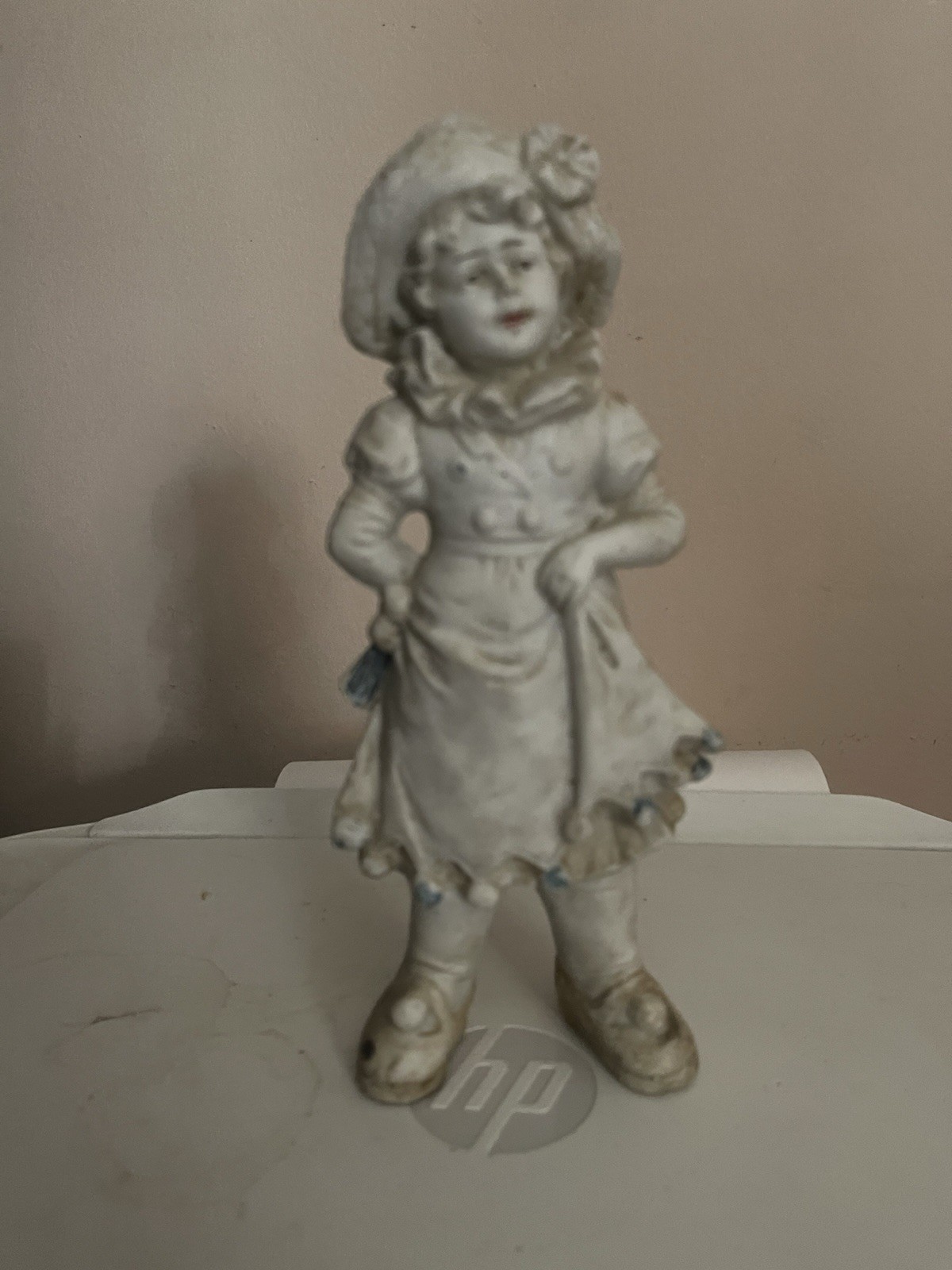 Antique Bisque Girl Figurine Rare White Matte Finish 1800’s Makers Mark