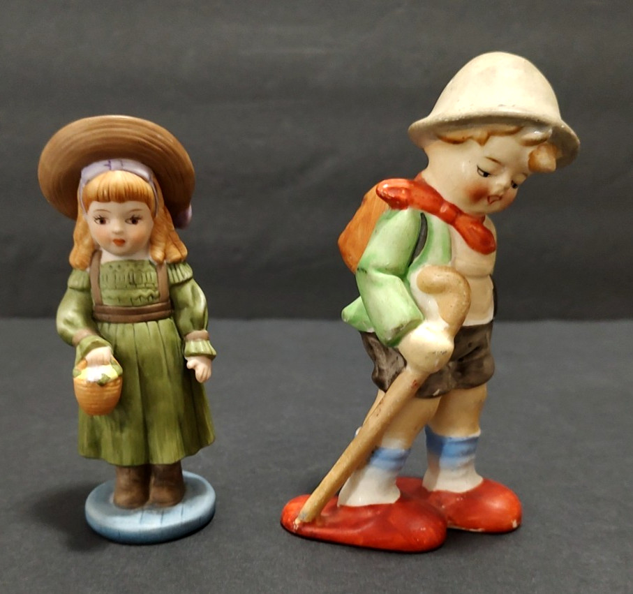 Vtg Pair of Porcelain Boy Girl Figurines Giordano Italy and Occupied Japan 4.50″