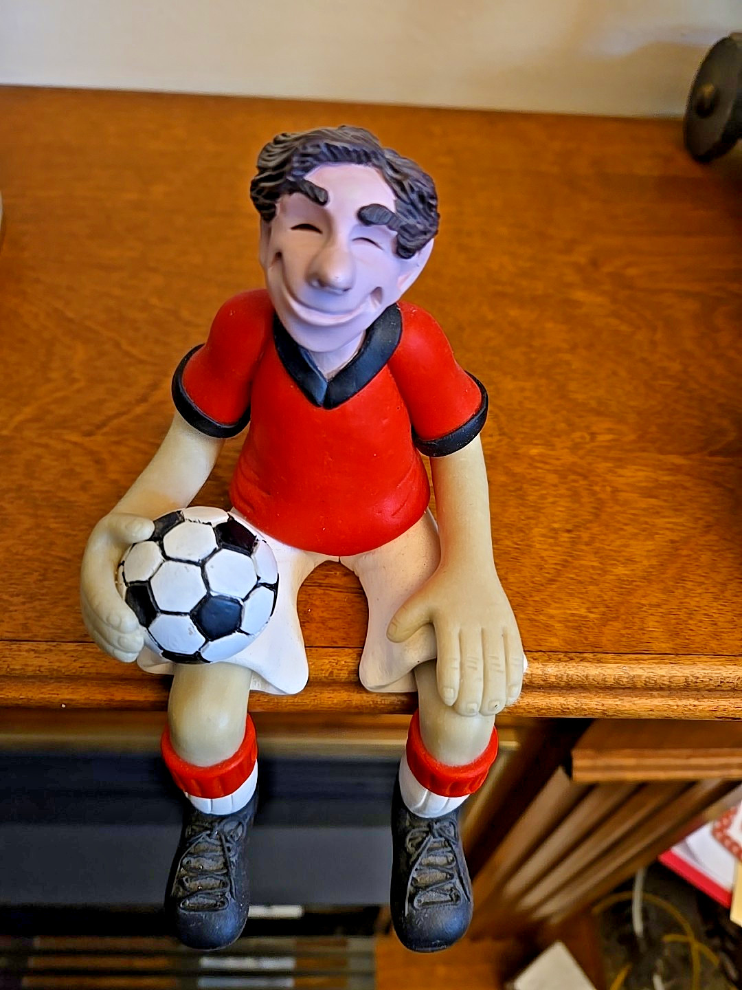Edge Sitter Figurine • Soccer Player • Handmade Clay Composite – D. Manning