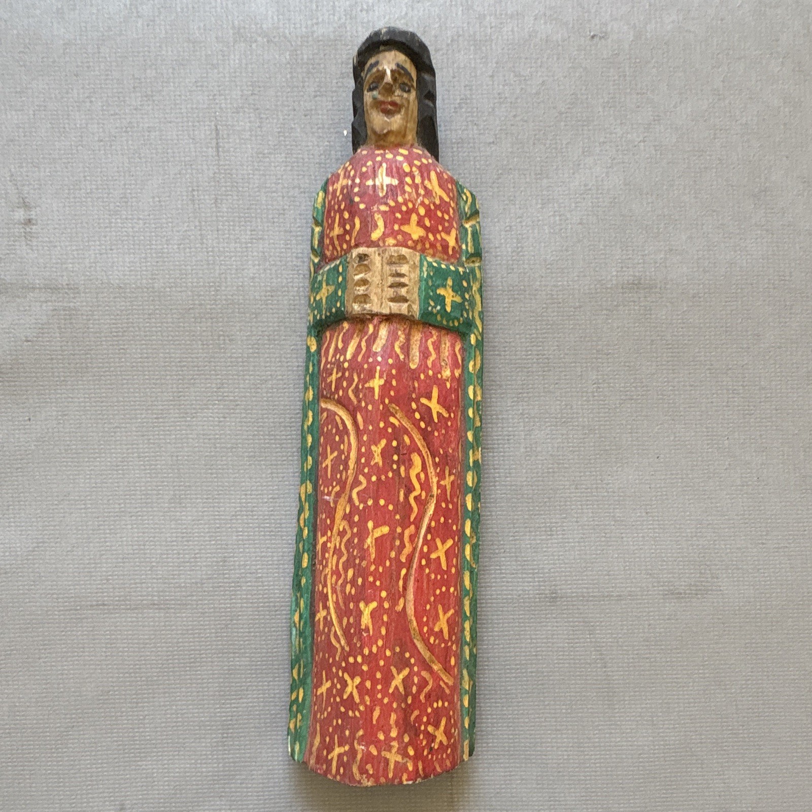 Hand Painted Wooden Religious Figurine Statue, Red/Green/Black/Gold