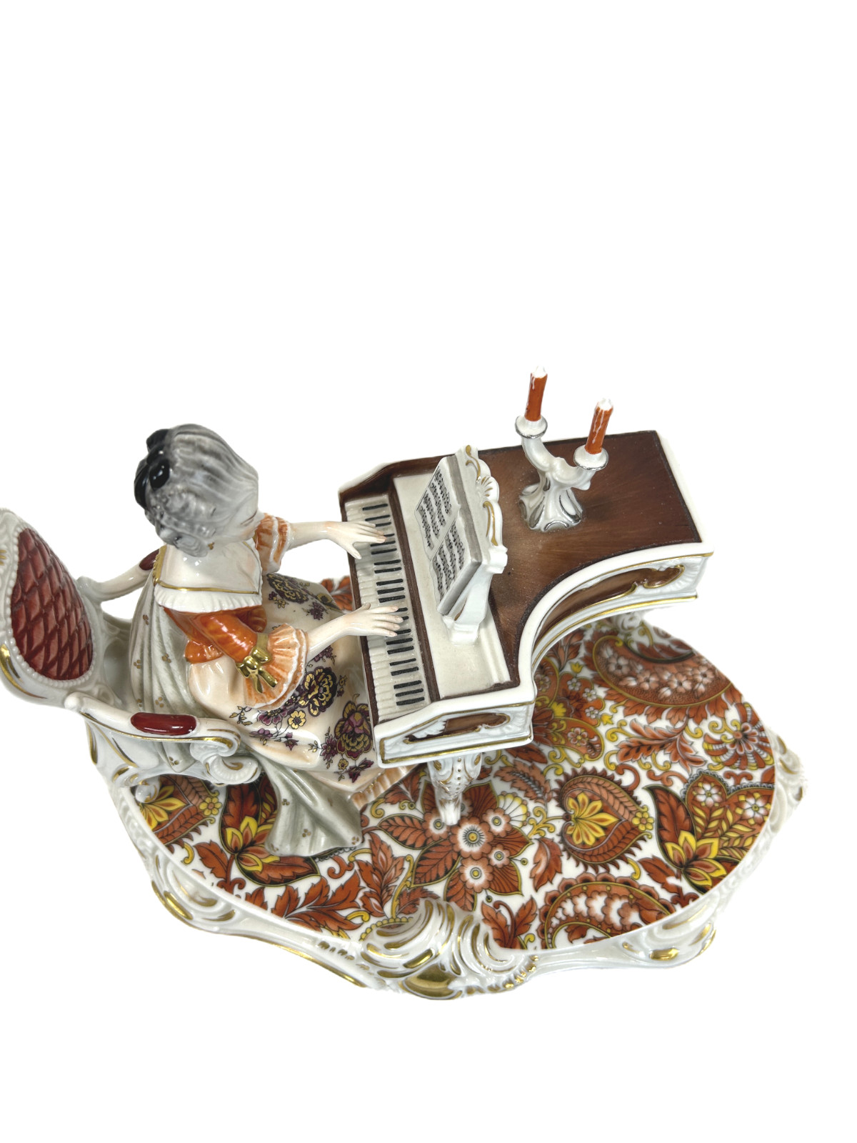 H.H. Kunst Dresden Porcelain Figurine Elegant Court Scene Women Piano Player