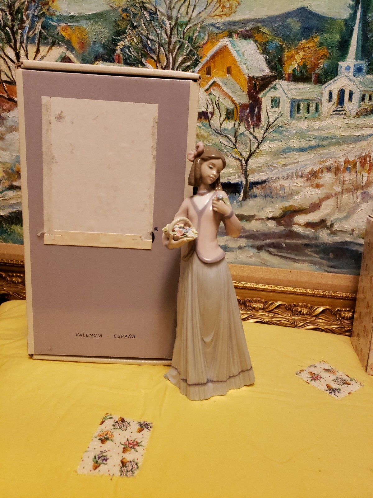 VINTAGE RETIRED LLADRO GIRL WITH FLOWER BASKET #7644 FIGURINE STATUE ORIGINAL BO