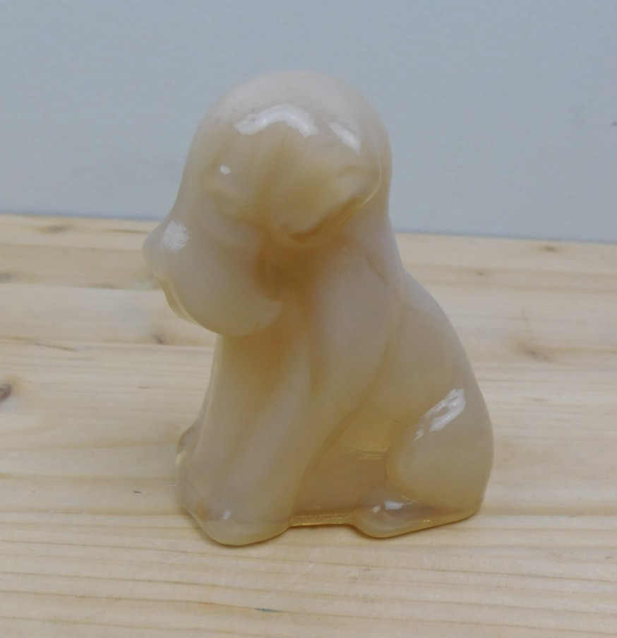 Vintage Degenhart Art Glass Pooch the Dog Figurine “Baby Pink Slag” UV Glow