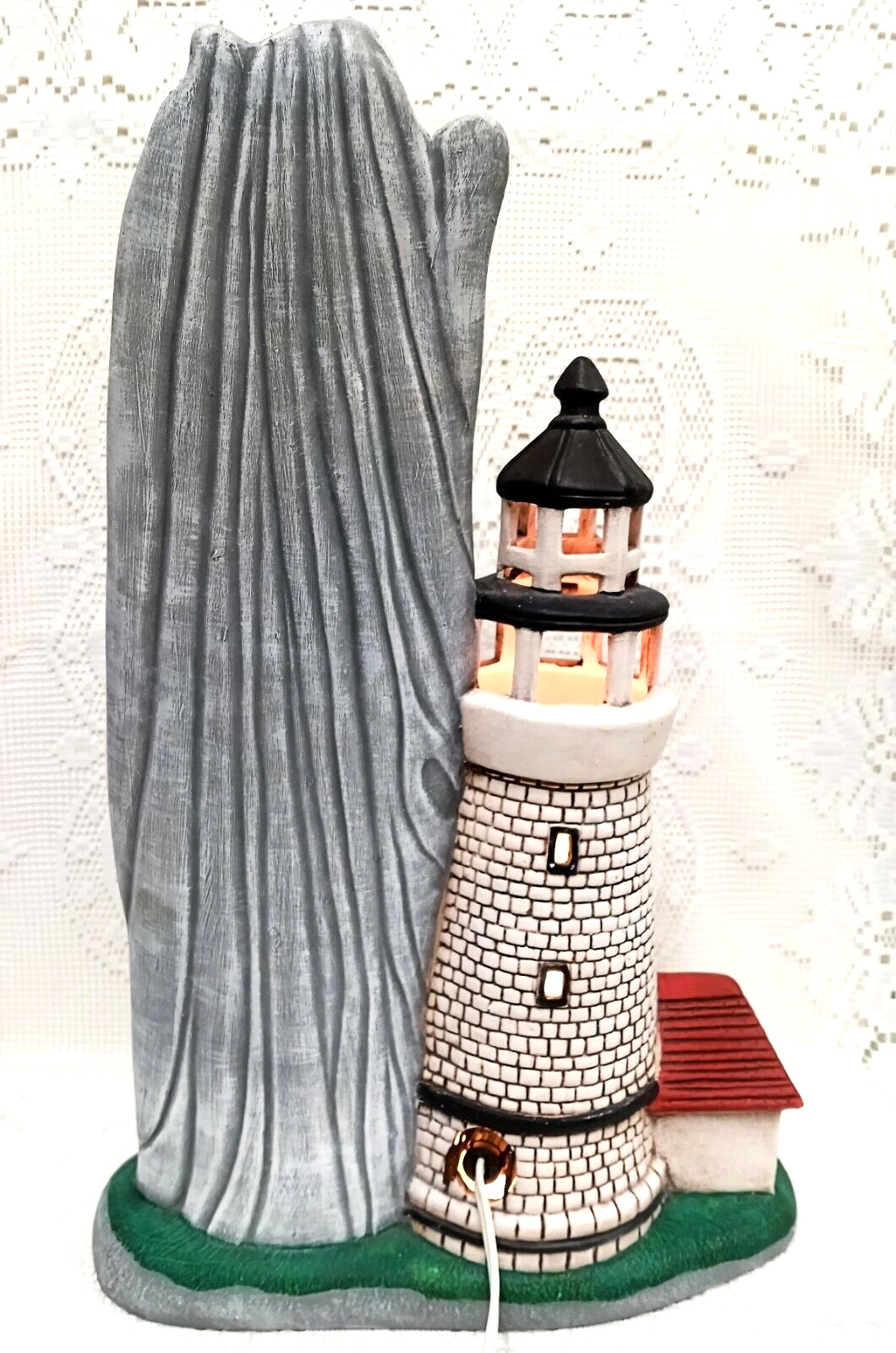 CERAMIC Lighthouse WELCOME LAMP LIGHT Nautical PATIO Porch LANAI 18″ HANDPAINTED