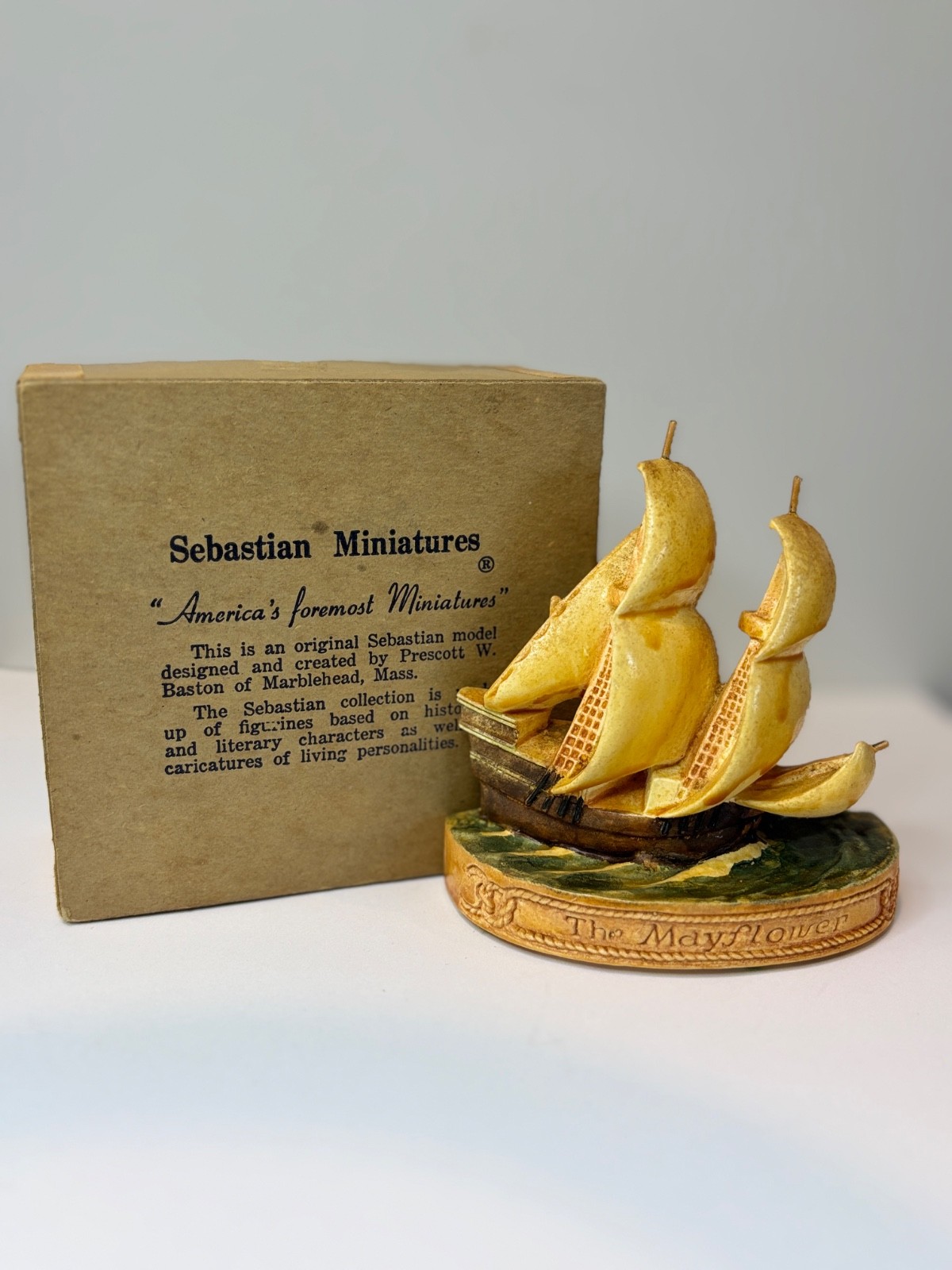 Vintage Sebastian Miniatures The Mayflower Ship Figurine PW Baston Box Rockport