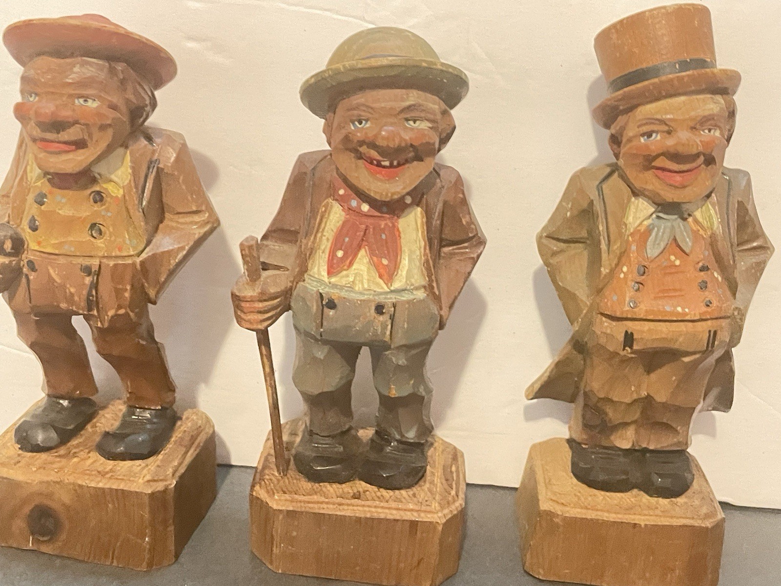 3 Old Men Wood Carving Anri Italy Handmade Folk Art Figurine
