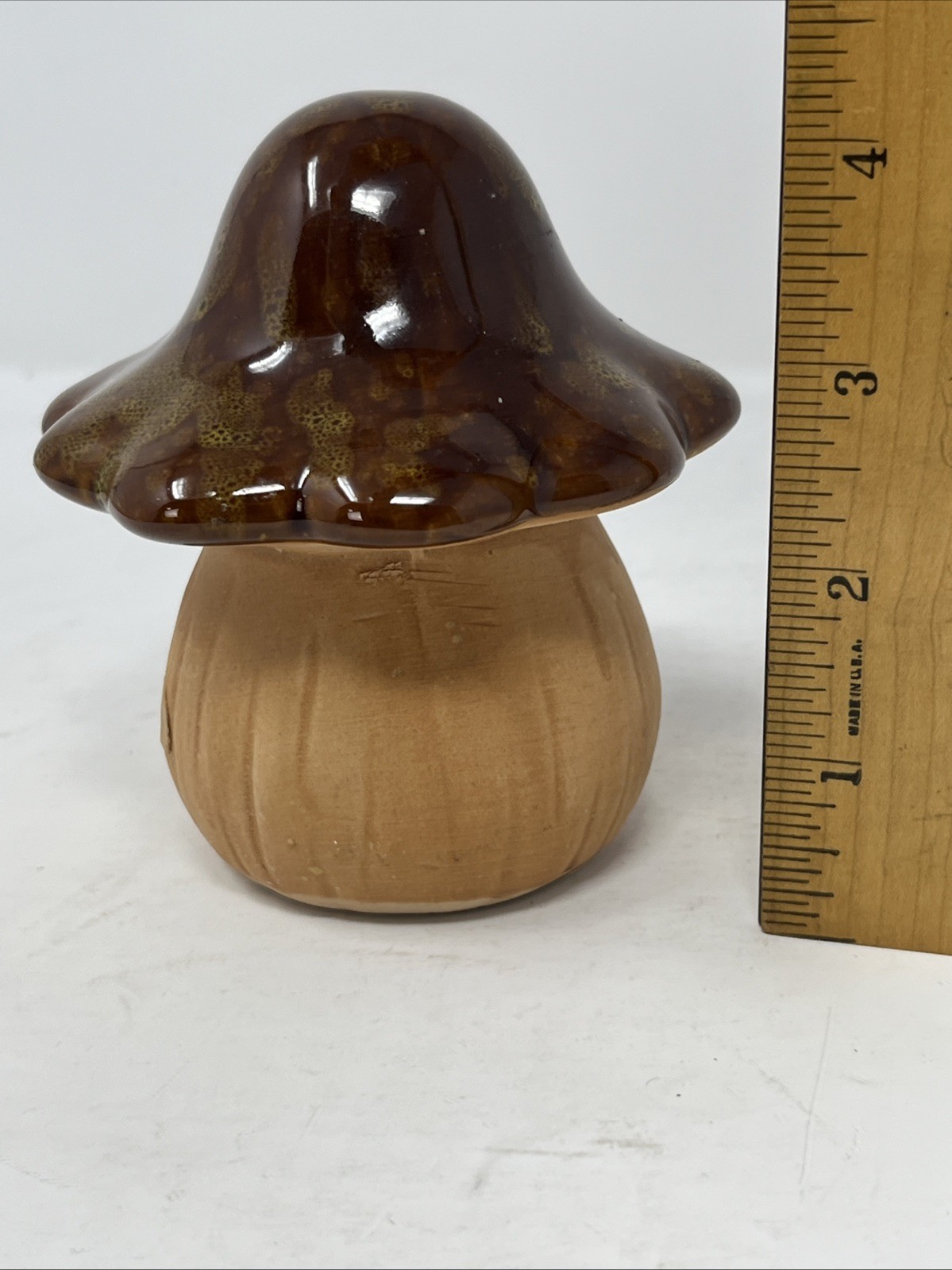 4″ Drip Glazed Ceramic Mushroom Figurine Pottery Retro Decor